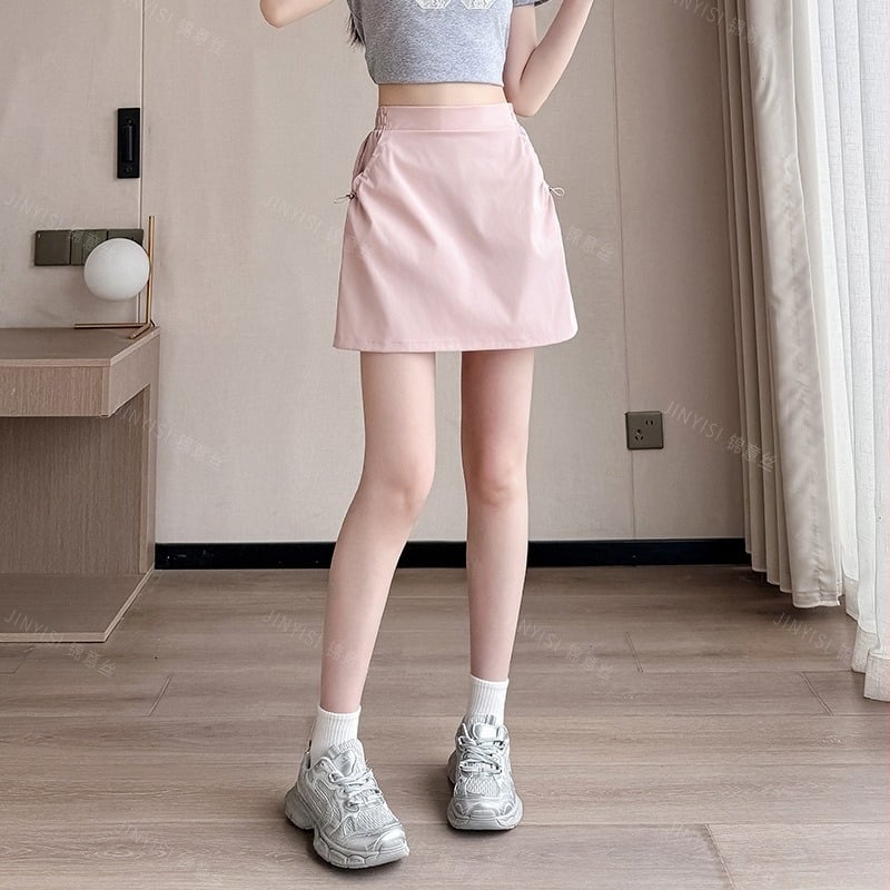 Φούστα Α-γραμμής, κοντή, με γεωμετρικό μοτίβο, ύφασμα πολυεστέρα-ελαστάν, καθημερινό ιαπωνο-κορεατικό στυλ