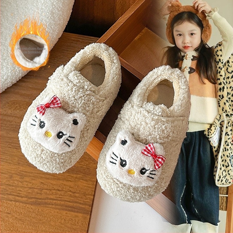 Παιδικά Παπούτσια — Καρτούν Μοτίβο Γάτας, Πλούσιο Βελούδινο Υλικό, Κλείσιμο Velcro, Παχτεμένη Άνω, Καουτσούκ Σόλα