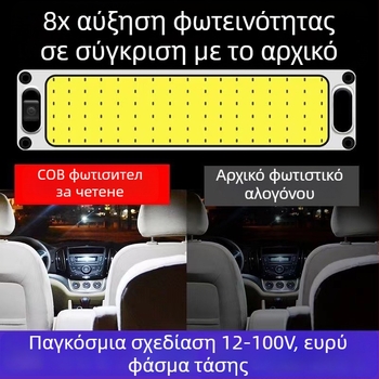 LED COB φως οροφής για οχήματα — είσοδος 12-85V, 54/87/108 LED, διαστάσεις 28×6.5×2.9 cm