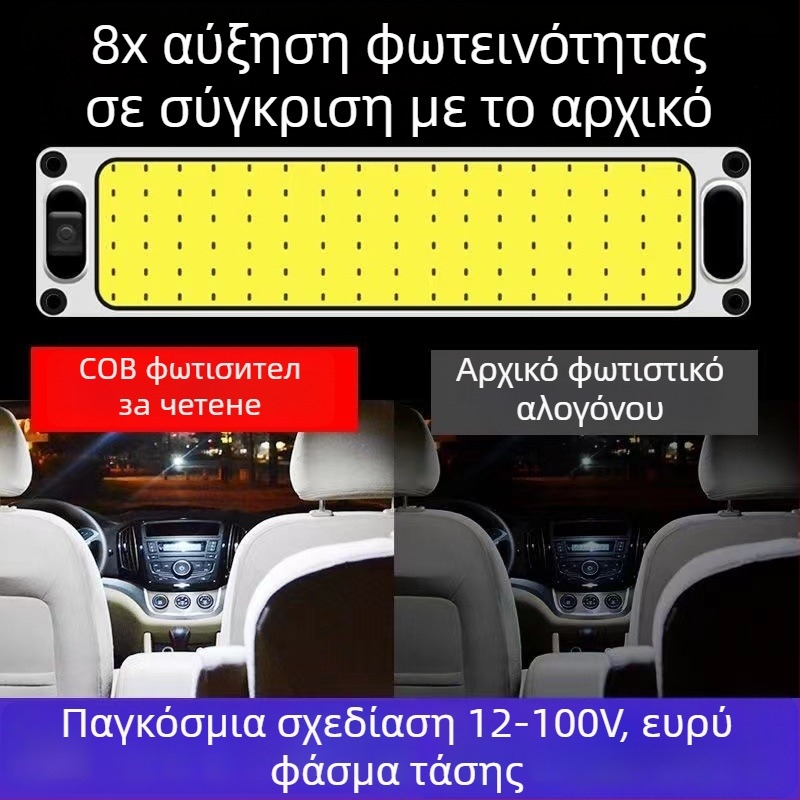 LED COB φως οροφής για οχήματα — είσοδος 12-85V, 54/87/108 LED, διαστάσεις 28×6.5×2.9 cm