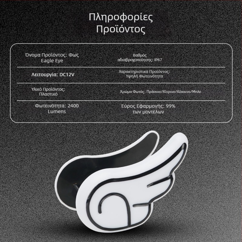 Φωτιστικό μοτοσικλέτας DRL163 με σχέδιο φτερωμένου ματιού αετού (12V, πλαστικό)