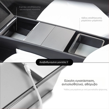 Κουτί αποθήκευσης κεντρικής κονσόλας για Tesla Model Y/3 (YL ανανεωμένη έκδοση) – για 6 θέσεις, μεταξύ καθισμάτων, πλαστικό, αδιάβροχο, ανθεκτικό σε κρούσεις, με λαβή