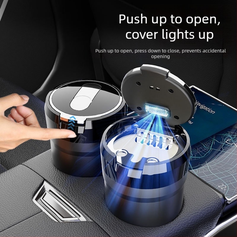 Αυτοκινητό καπνοθήκη με LED νυχτερινό φως και ανυψούμενο καπάκι, φλογοανθεκτικό κεραμική εσωτερική επένδυση (Μοντέλο: Y17 • Μάρκα: sanpai • Υλικό: ABS με κεραμική εσωτερική επένδυση • Βάρος: 254 g • Διαδικασία παραγωγής: χύτευση)