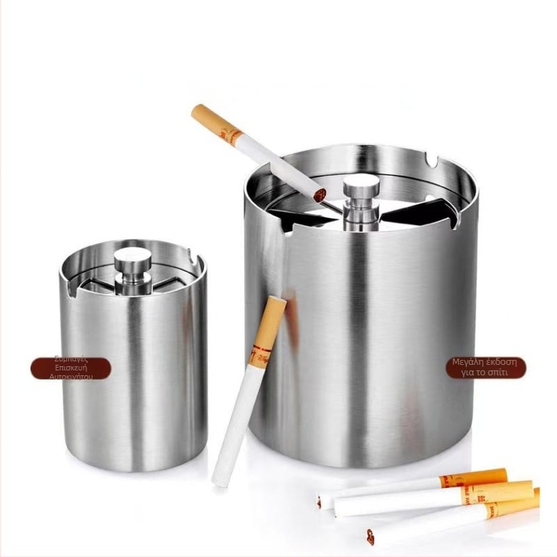 Στάχτης από παχυμένο ανοξείδωτο ατσάλι με περιστρεφόμενο καπάκι, κατάλληλος για οικιακή χρήση ή αυτοκίνητο· φινίρισμα λείανσης· δυνατότητα προσαρμογής