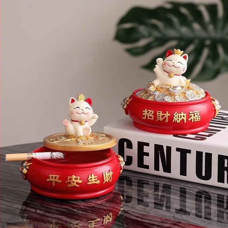 Τασάκι από ρητίνη με Μανεκίνε-Νέκο, με καπάκι, διακοσμητικό χαραγμένο για σπίτι και γραφείο, κωδικός y1120, κατασκευασμένο στην Κίνα, εξαγωγική αποκλειστικότητα διασυνοριακού εμπορίου