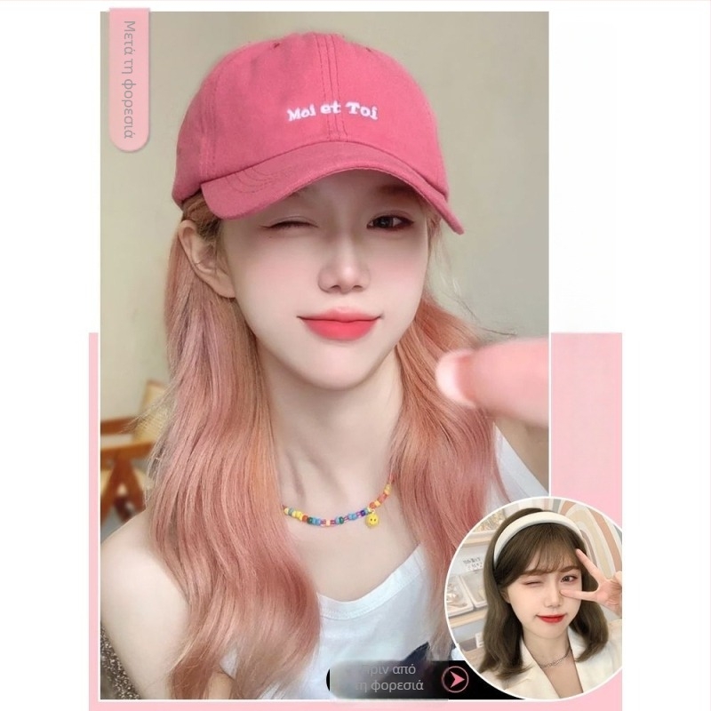 Περούκα-καπέλο για γυναίκες, μεσαίου-μακρού μήκους μαλλιά, φυσικό στυλ, σύρμα υψηλής θερμοκρασίας