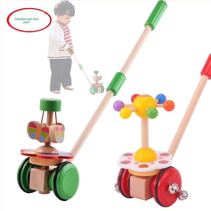 Ξύλινο καρότσι ώθησης για μωρά – Εκπαιδευτικό παιχνίδι με ζωάκια σε καρτούν, 0–3 ετών