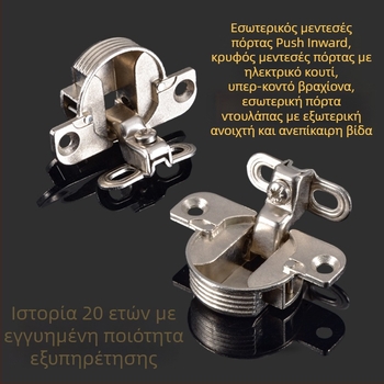 Μεντεσές πόρτας για ντουλάπες με εσωτερική ώθηση, κράμα ψευδάργύρου, επίχρωμιον νικέλιο