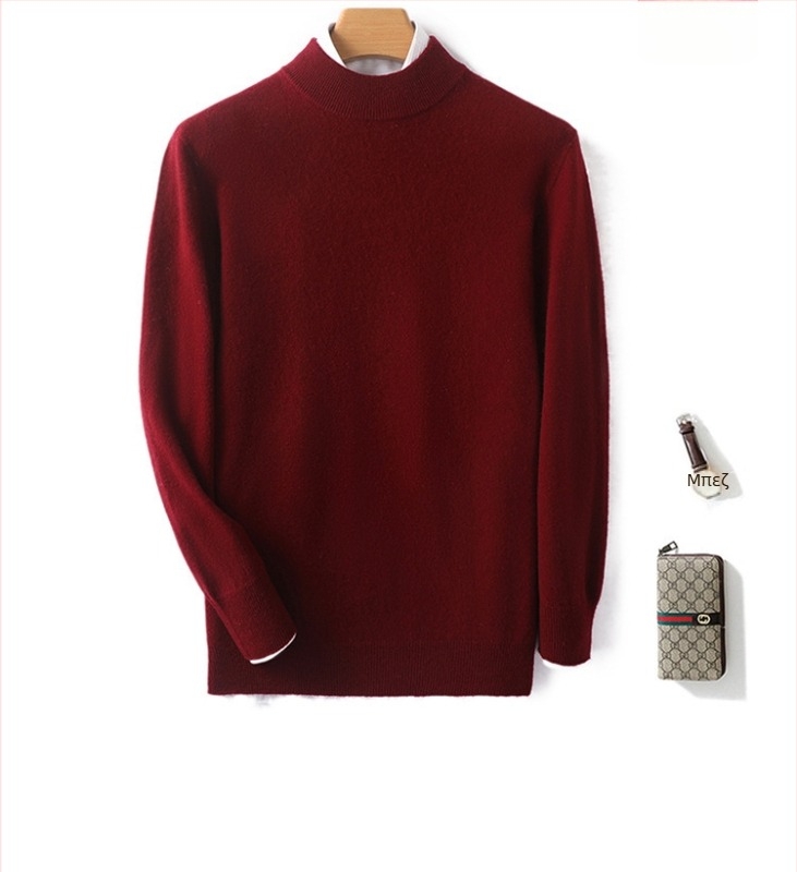 Ανδρικό πουλόβερ από 100% μαλλί, με ημι-υψηλό λαιμό, μακριά μανίκια, εφαρμοστό, για χειμώνα