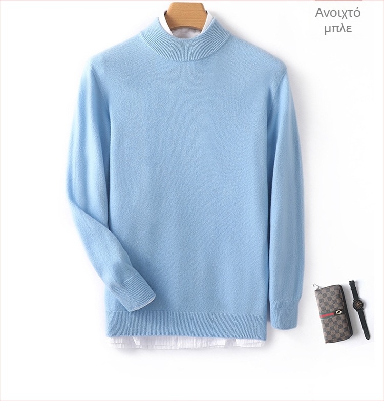 Ανδρικό πουλόβερ από 100% μαλλί, με ημι-υψηλό λαιμό, μακριά μανίκια, εφαρμοστό, για χειμώνα