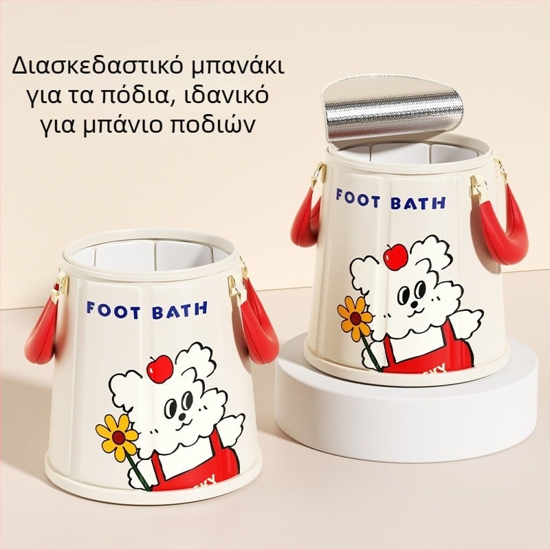 Κουβάς ποδιών για βύθισμα με σχέδιο καρτούν, φορητός και πτυσσόμενος, σταθερή θερμοκρασία, από νάιλον ύφασμα