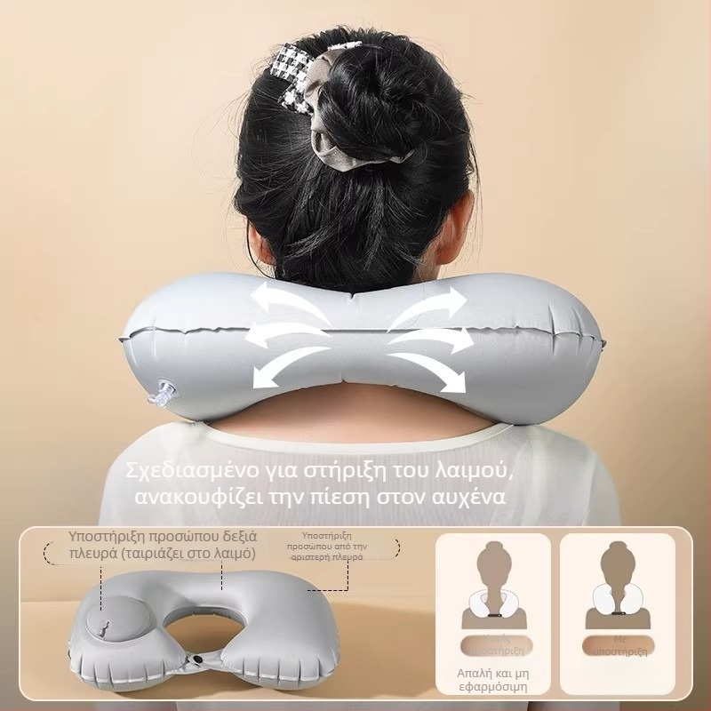 Μαξιλάρι αυχένα σε σχήμα U φουσκωτό – καθολικής χρήσης, Qianchuan A3257, πλήρωση αέρα, φλοκωτό ύφασμα