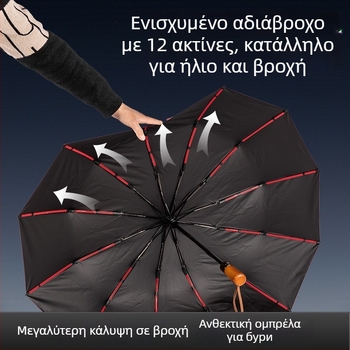 Αναδιπλούμενο ομπρέλα με ξύλινο χερούλι, 24 βραχίονες, αυτόματο άνοιγμα και κλείσιμο, δυνατότητα εκτύπωσης λογότυπου, UV προστασία UPF50+