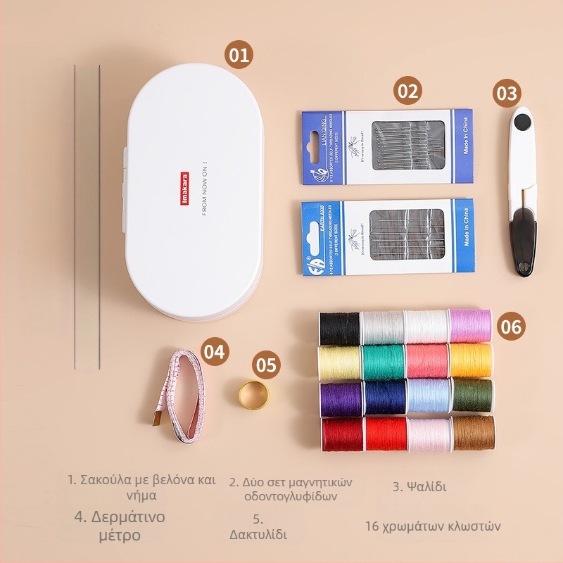 Μαγνητικό κουτί βελονών και κλωστών, φορητό στυλ τσέπης, σετ 84 τεμαχίων, υλικά ABS, μαγνήτης, φύλλος μαγνητικός κολλητός, σετ ραψίματος