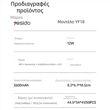 Φορητός USB ανεμιστήρας χειρός με ενσωματωμένη μπαταρία 2000-4000mAh, κινητήρας χωρίς ψήκτρες, 6+ λεπίδες, λειτουργία ψύξης