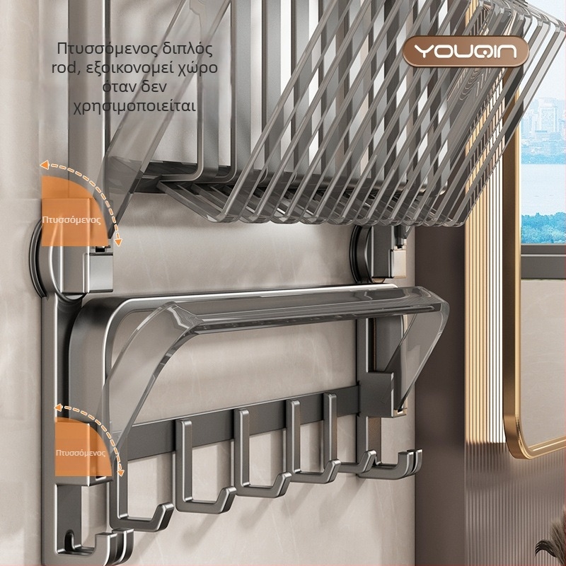 Σταθερό ράφι πετσετών τοίχου με βεντούζες, από σίδερο, φορτίο 5 kg, 1 επίπεδο, μοντέρνο μινιμαλιστικό στυλ, χωρίς διάτρηση