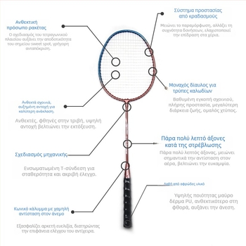 Rex 506 μπάντμιντον ρακέτα, σετ 2 τεμάχια, πλαίσιο από κράμα μετάλλου, νάιλον σχοινιά, βάρος 95-100 g, πάχος λαβής G4