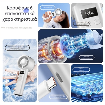 Φορητός ανεμιστήρας USB χειρός, 3 λεπίδες, ενσωματωμένη μπαταρία 1000–1200 mAh, τροφοδοσία USB, θόρυβος κάτω από 36 dB, 100 ρυθμίσεις ταχύτητας