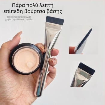 Πινέλο βάσης μακιγιάζ με συνθετικές τρίχες, λαβή από αλουμίνιο, κοντός στύλος; συσκευασία: μονή σακούλα