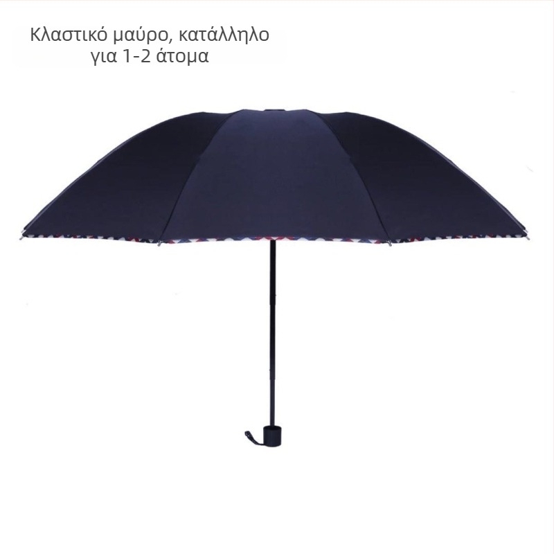 Ομπρέλα τριών τμημάτων με 10 μεταλλικά ραβδιά, μεταλλικός σωλήνας, πλαστική λαβή, χειροκίνητο άνοιγμα, ύφασμα 190T