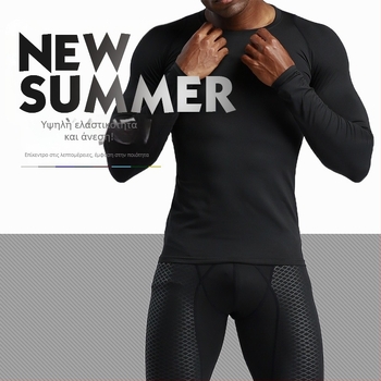 Ανδρικό μακρυμάνικο συμπιεστικό βασικό επάνω μέρος για προπόνηση – ύφασμα Milk Silk, 88% πολυεστέρας, 12% ελαστάνη; γρήγορο στέγνωμα, απομάκρυνση υγρασίας; κατάλληλο για χειμώνα, άνοιξη, φθινόπωρο; για τρέξιμο, ποδηλασία, μπάσκετ, τένις