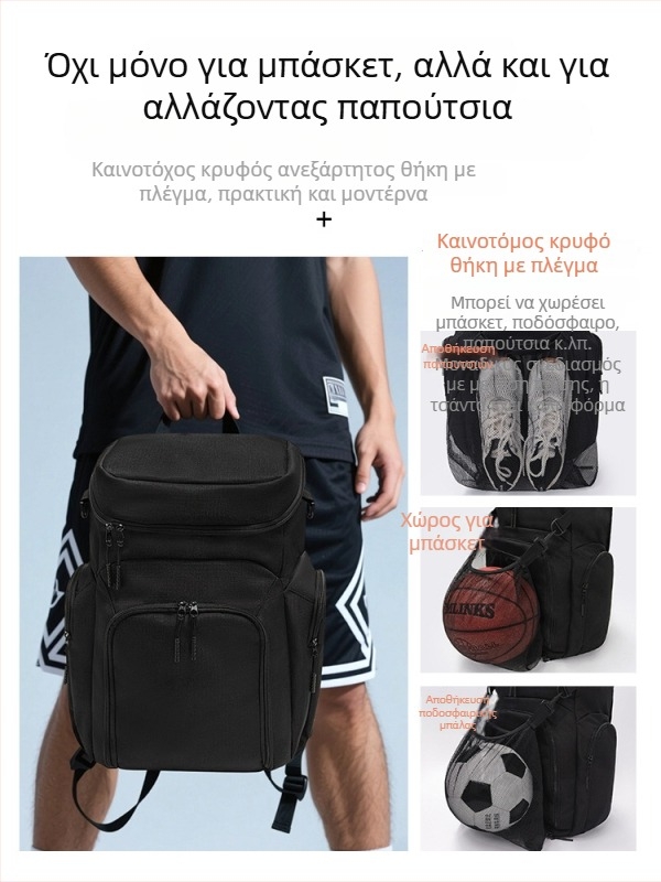 Sherlock Αθλητικό Σακίδιο για Μπάσκετ και Ποδόσφαιρο – Oxford Ύφασμα, Εσωτερική Επένδυση Συνθετικό Δέρμα, Διαπνοή και Ανθεκτικότητα, Αστικό Μινιμαλιστικό Στυλ