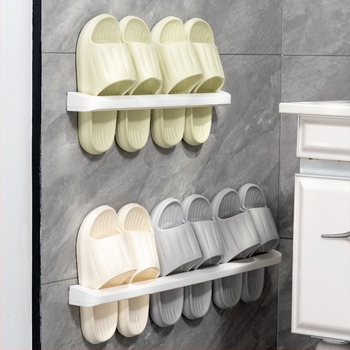 Αναρτώμενο στον τοίχο ράφι για παντόφλες μπάνιου με αποστράγγιση, χωρίς τρύπες | Πλαστικό, Μοντέλο 3, 5 kg χωρητικότητα, Μία στρώση