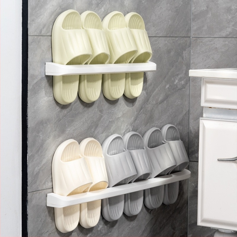 Αναρτώμενο στον τοίχο ράφι για παντόφλες μπάνιου με αποστράγγιση, χωρίς τρύπες | Πλαστικό, Μοντέλο 3, 5 kg χωρητικότητα, Μία στρώση