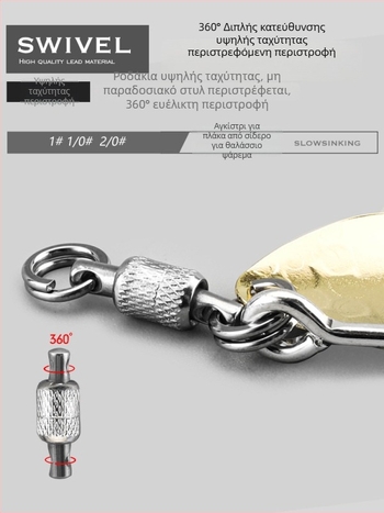 TWM Δόλωμα με περιστρεφόμενη λεπίδα και δακτύλιο ρουλεμάν, μεταλλική πλάκα, μονό αγκίστρι για θαλάσσιο ψάρεμα από βάρκα