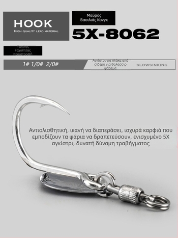 TWM Δόλωμα με περιστρεφόμενη λεπίδα και δακτύλιο ρουλεμάν, μεταλλική πλάκα, μονό αγκίστρι για θαλάσσιο ψάρεμα από βάρκα