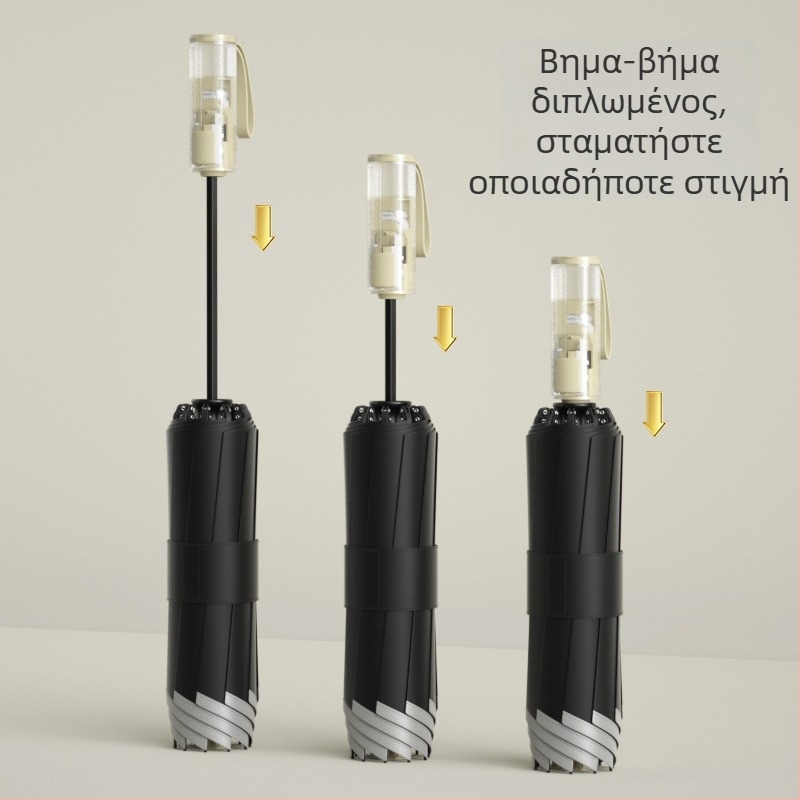 Ομπρέλα τριών τμημάτων με εξωτερική ανάστροφη κίνηση, πλήρως αυτόματη έναρξη/κλείσιμο, 10 ακτίνες, UPF > 50, ύφασμα 190T