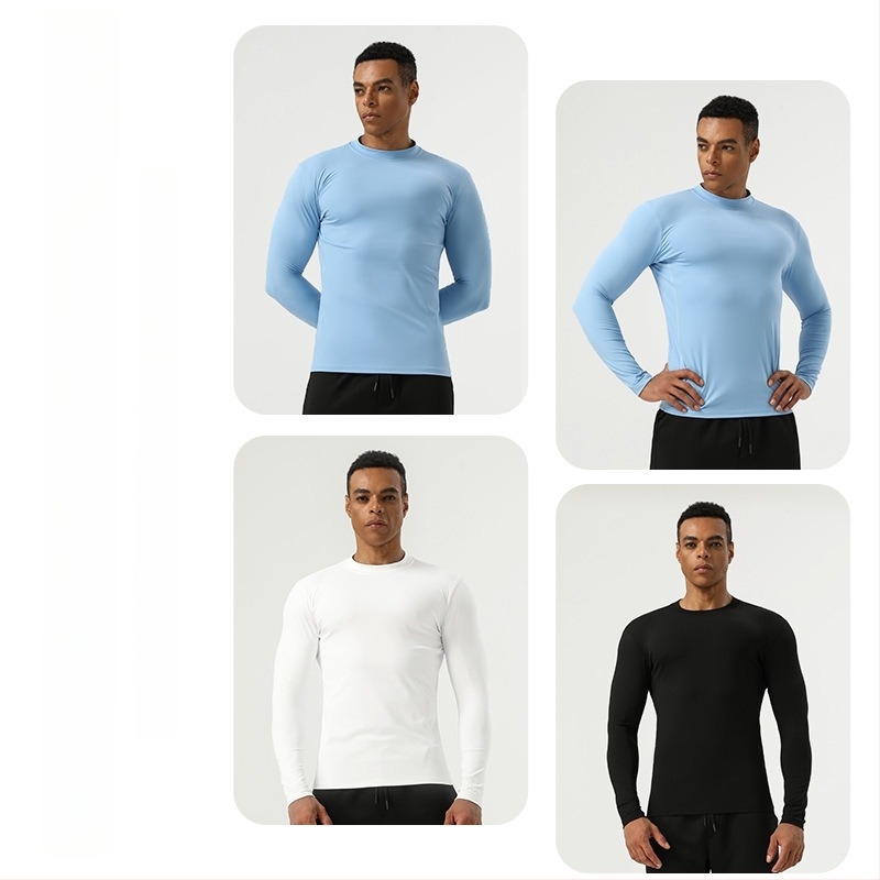 Ανδρικό μακρυμάνικο τοπ συμπίεσης για γυμναστήριο, μονόχρωμο, ύφασμα από μίγμα χημικών ινών, 75% νάιλον, επένδυση 25% σπάντεξ, γρήγορο στέγνωμα και διαπνοή, κατάλληλο για χειμώνα, άνοιξη και φθινόπωρο