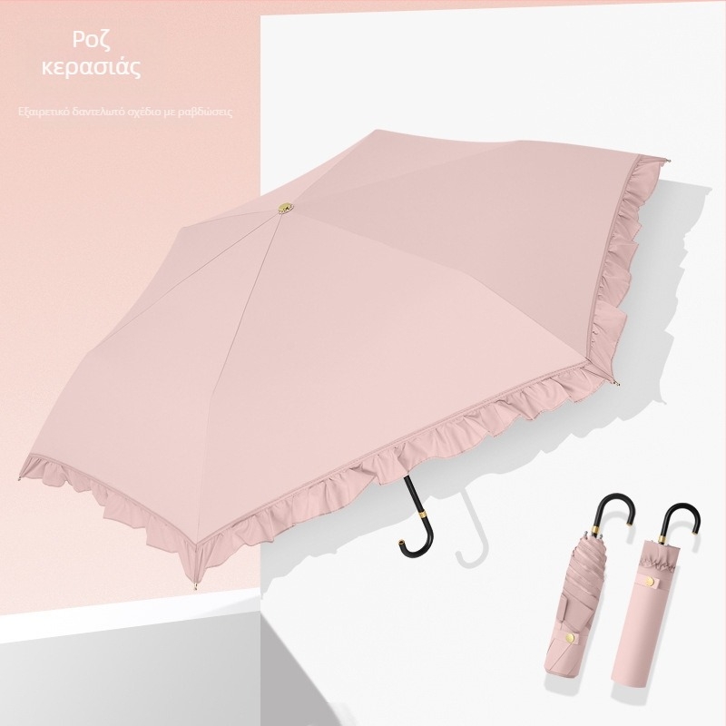 Εξαιρετικά ελαφριά αναδιπλούμενη ομπρέλα ήλίου με βινυλιωμένο πολυεστερικό ύφασμα 210T, 6 ακτίνες αλουμινίου, αλουμινένιος άξονας, λαβή από κράμα, χειροκίνητο άνοιγμα/κλείσιμο, UPF50+ προστασία UV, φορητή