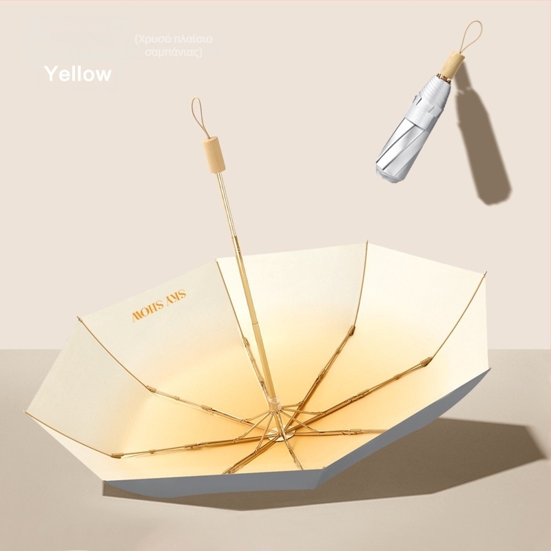 Ομπρέλα με οκτώ ραβδές, τριπλής πτύχωσης, ύφασμα 190T, σκελετός από κράμα, λαβή από ξύλο, UPF50+