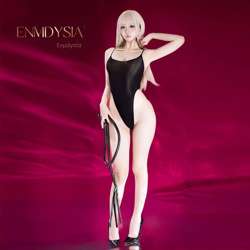 Polyester διαφανές κορμάκι με τιράντες, χωρίς ραφές, υψηλή ελαστικότητα, ανοιχτό καβάλο