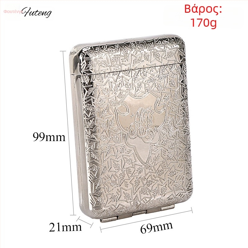 Κασέτα τσιγάρων από κράμα, τρία διαμερίσματα, κλασικό ευρωπαϊκό σκαλιστό σχέδιο, ελαφρύ λούξ