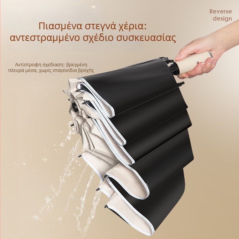 Αυτόματη ομπρέλα τρίπλευρη με 8 ακτίνες, πλαστική κουκούλα, λαβή από αλουμίνιο