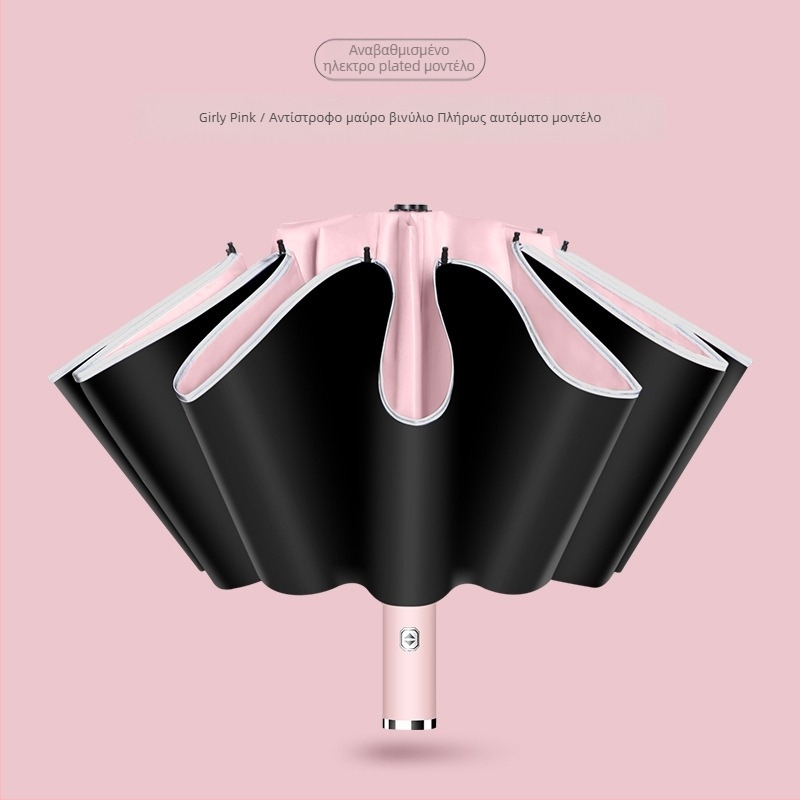 Αυτόματη ομπρέλα τρίπλευρη με 8 ακτίνες, πλαστική κουκούλα, λαβή από αλουμίνιο