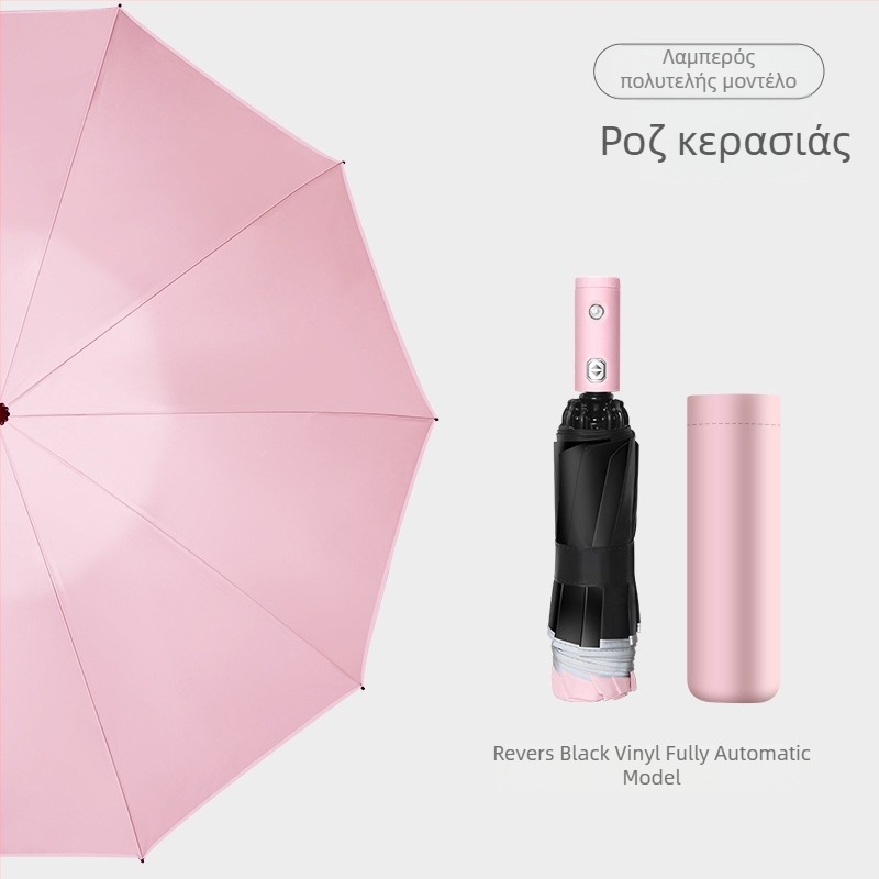 Αυτόματη ομπρέλα τρίπλευρη με 8 ακτίνες, πλαστική κουκούλα, λαβή από αλουμίνιο