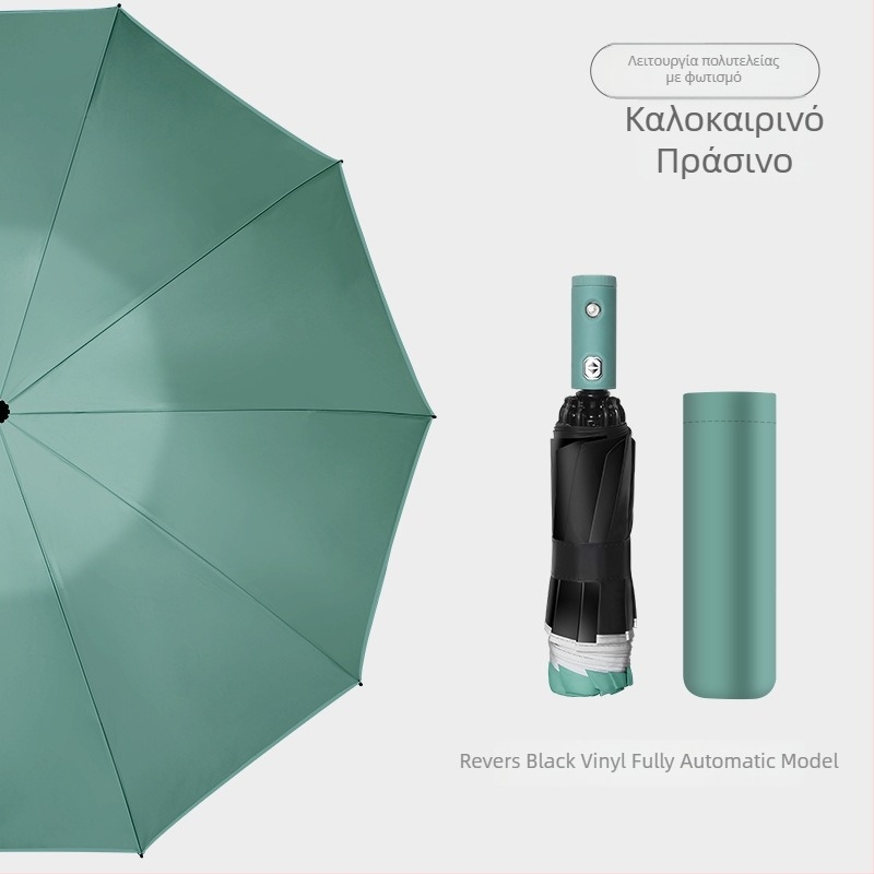 Αυτόματη ομπρέλα τρίπλευρη με 8 ακτίνες, πλαστική κουκούλα, λαβή από αλουμίνιο