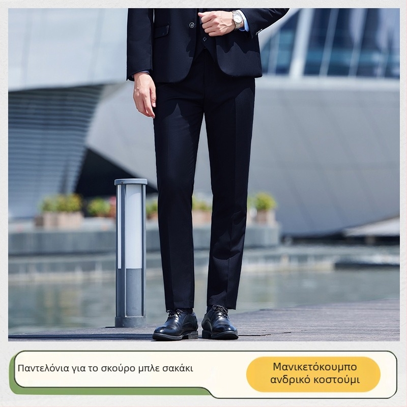 Παντελόνια επιχειρηματικά, άνετη γραμμή, τεσσάρων εποχών ύφασμα πολυεστερ-σπαντέξ, ίσια γραμμή, για άνδρες