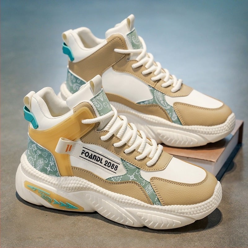 Ανδρικά αθλητικά υψηλού προφίλ με παχιά σόλα για αύξηση ύψους, συνθετικό δέρμα επάνω, καουτσούκ σόλα, αδιάβροχα, αντιολισθητικά, με κορδόνια