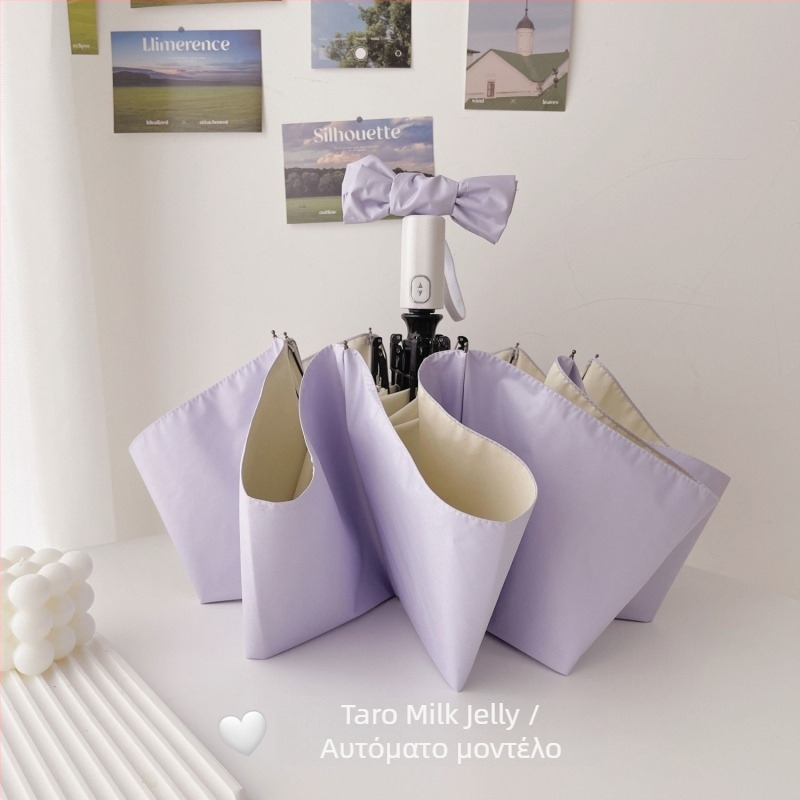 Αυτόματη αναδιπλούμενη γυναικεία ομπρέλα ήλιου και βροχής, με 8 ακτίνες, ύφασμα 190T, μεταλλικός σωλήνας, καουτσούκ λαβή, UPF50+ UV προστασία, ανθεκτική στον άνεμο και στη βροχή