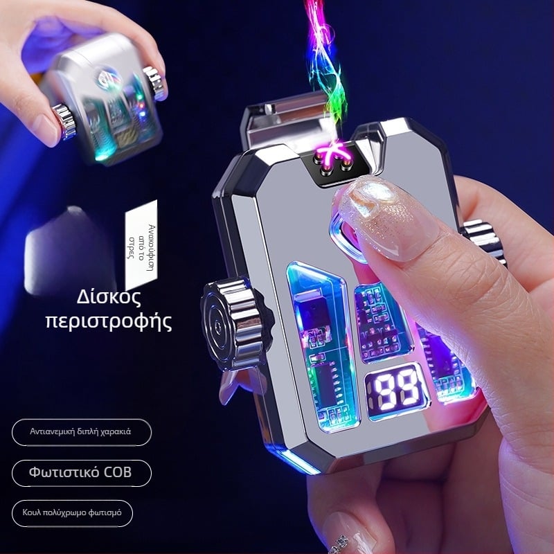 Honglin αναπτήρας σε Mecha στυλ, διπλό τόξο, επαναφορτιζόμενος, LED λαμπτήρας - μέταλλο, βουτάνιο - δώρο για τον φίλο