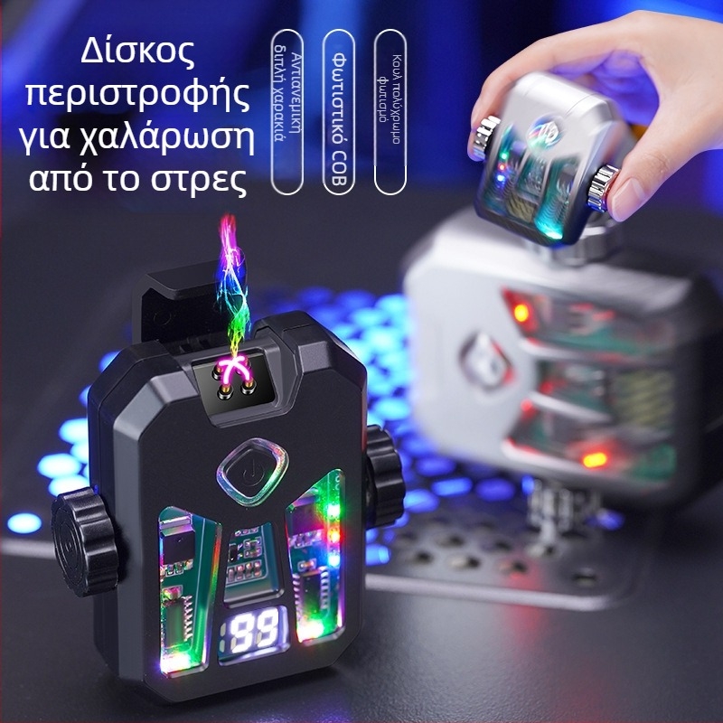 Honglin αναπτήρας σε Mecha στυλ, διπλό τόξο, επαναφορτιζόμενος, LED λαμπτήρας - μέταλλο, βουτάνιο - δώρο για τον φίλο