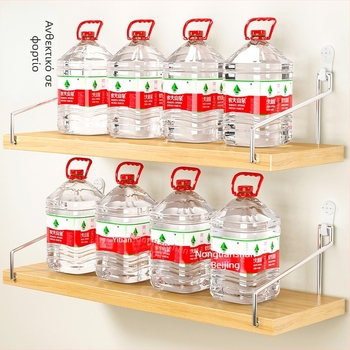 Δύο-επίπεδη επιτοίχια ραφιέρα για κομοδίνο και σαλόνι, εγκατάσταση χωρίς διάτρηση, ξύλο ή μπαμπού