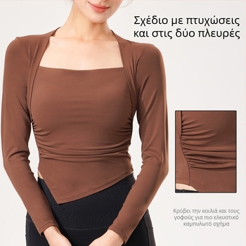 Μακρυμάνικο τοπ γιόγκα με επένδυση στήθους, διαπερατό νάιλον ύφασμα με επένδυση ελαστικού, στενή εφαρμογή για τρέξιμο