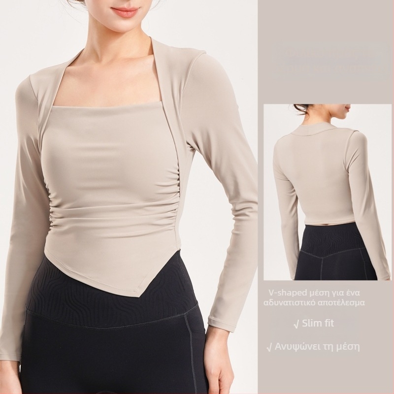 Μακρυμάνικο τοπ γιόγκα με επένδυση στήθους, διαπερατό νάιλον ύφασμα με επένδυση ελαστικού, στενή εφαρμογή για τρέξιμο