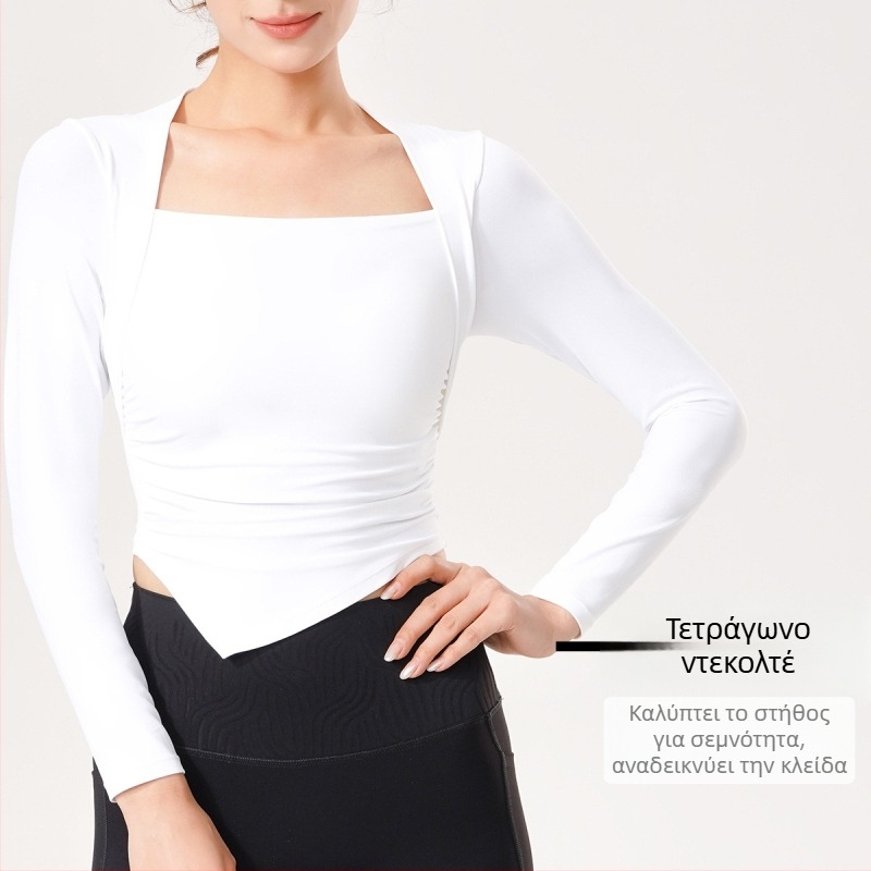 Μακρυμάνικο τοπ γιόγκα με επένδυση στήθους, διαπερατό νάιλον ύφασμα με επένδυση ελαστικού, στενή εφαρμογή για τρέξιμο