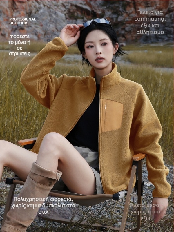 Καρντγκάν φλίς με γιακά ύψους, γυναικείο εξωτερικό ρούχο για χειμώνα/φθινοπωρινό, χωρίς κουκούλα, επενδυμένο με φλίς